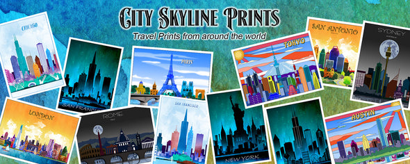 San Antonio Texas City Skyline Watercolor Art Prints
