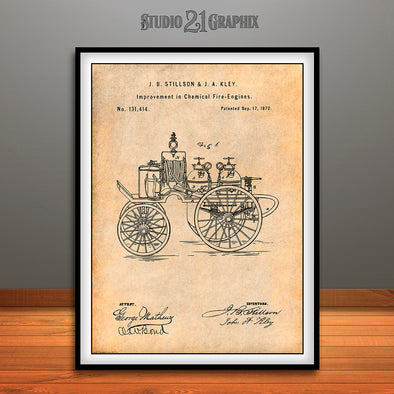 1872 Chemical Fire Engine Patent Print Antique Paper
