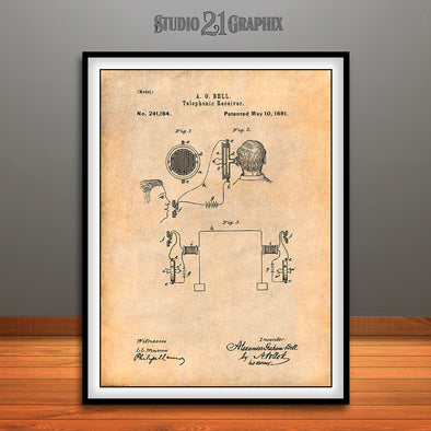 1881 Alexander Graham Bell Telephone Receiver Patent Print Antique Paper