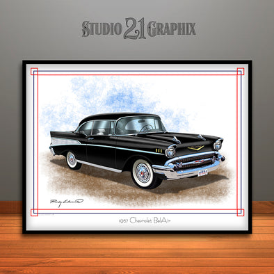 1957 Chevrolet BelAir Muscle Car Art Print Black by Rudy Edwards