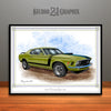 1970 Ford Mustang Boss 302 Muscle Car Art Print, Lime Green