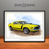 1970 Ford Mustang Boss 302 Muscle Car Art Print, Yellow
