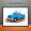1960's Chevrolet C10 Pickup Truck Art Print Blue