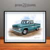 1960's Chevrolet C10 Pickup Truck Art Print Turquoise