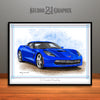 C7 Chevrolet Corvette Muscle Car Art Print, Blue