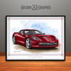 C7 Chevrolet Corvette Muscle Car Art Print, Dark Red