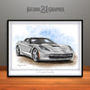 C7 Chevrolet Corvette Muscle Car Art Print, Silver