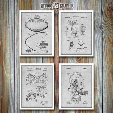 Football Set of 4 Patent Prints Gray