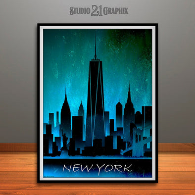 New York At Night Skyline Watercolor Art Print