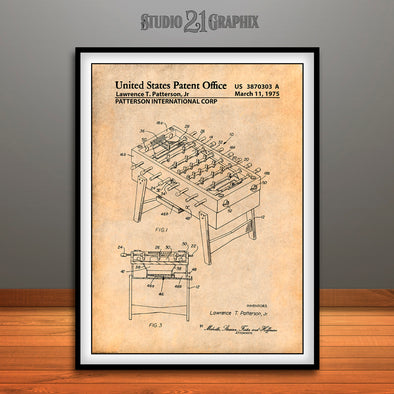 1975 Foosball Table Patent Print Antique Paper