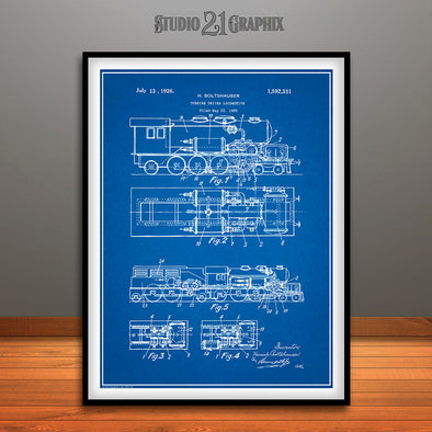 1925 Turbine Driven Locomotive Patent Print Blueprint
