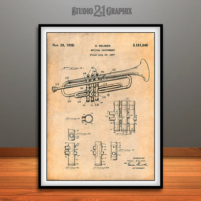 1937 Trumpet Patent Print Antique Paper