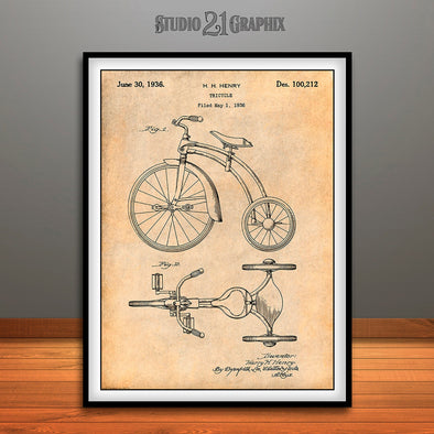 1936 Tricycle Patent Print Antique Paper