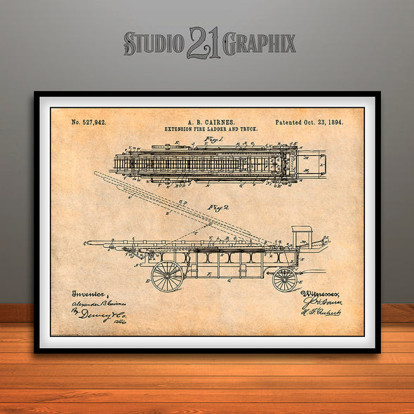 1894 Extension Ladder And Truck Patent Print Antique Paper