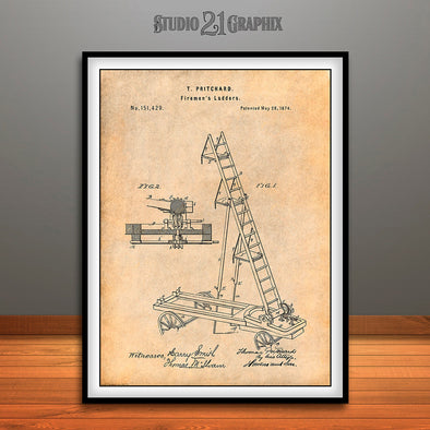 1874 Fireman's Ladders Patent Print Antique Paper