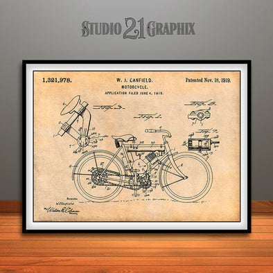 Canfield Motorcycle Patent Print Antique Paper