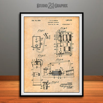 1929 Anesthetic Machine Patent Print Antique Paper