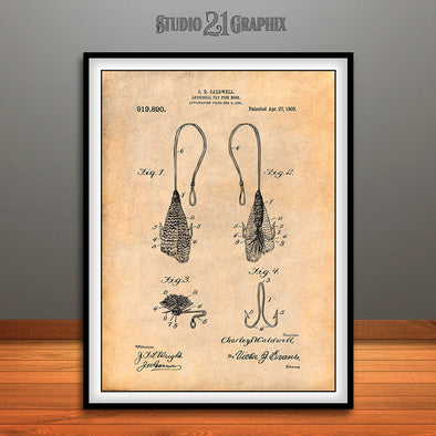1905 Artificial Fly Fish Hook Patent Print Antique Paper