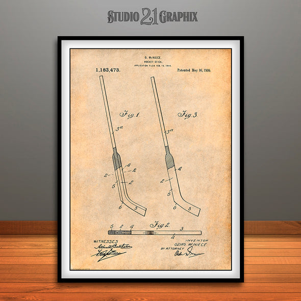 1914 Hockey Stick Patent Print Antique Paper