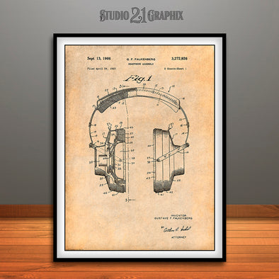 1963 Headphones Patent Print Antique Paper