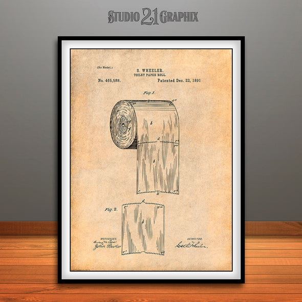 1891 Toilet Paper Roll Patent Print Antique Paper