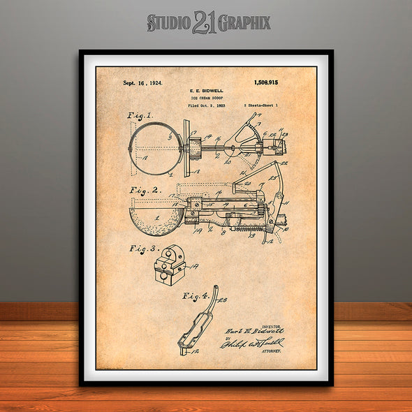 1924 Ice Cream Scoop Patent Print Antique Paper