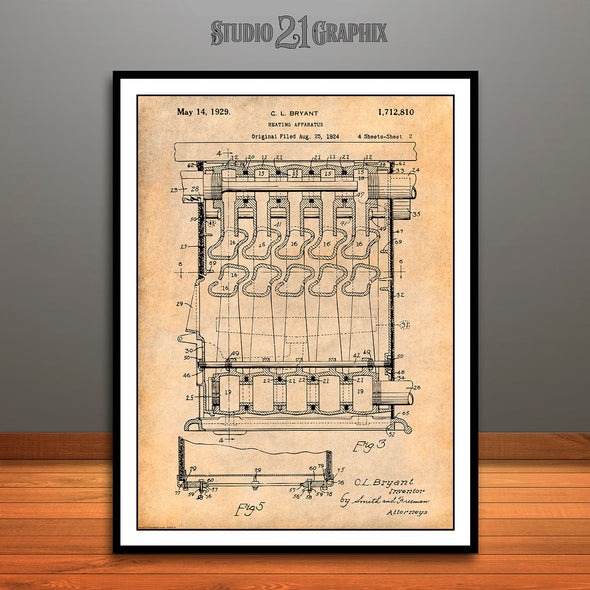 1924 Bryant Heating Apparatus Patent Print Antique Paper