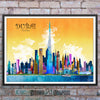 Dubai in living color, UAE Skyline Watercolor Art Print