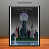 New York City in Moon Light Skyline Watercolor Art Print