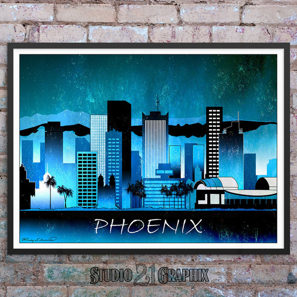 Phoenix at Night, Arizona Skyline Watercolor Art Print
