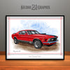 1970 Ford Mustang Mach 1 Muscle Car Art Print, Red