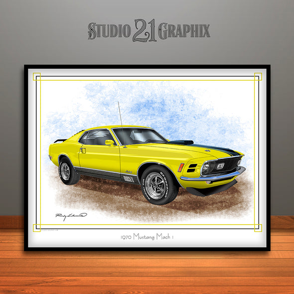 1970 Ford Mustang Mach 1 Muscle Car Art Print, Yellow