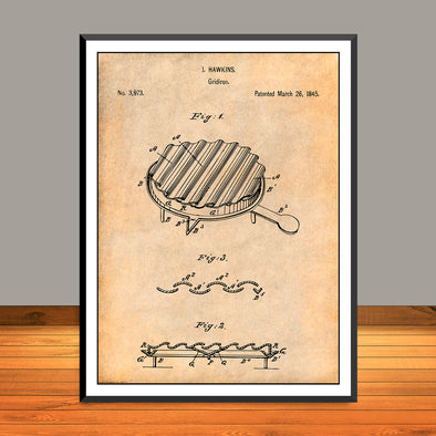 1845 J.  Hawkins Gridiron Patent Print - Unframed