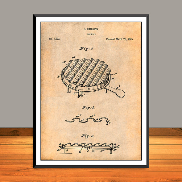 1845 J.  Hawkins Gridiron Patent Print - Unframed