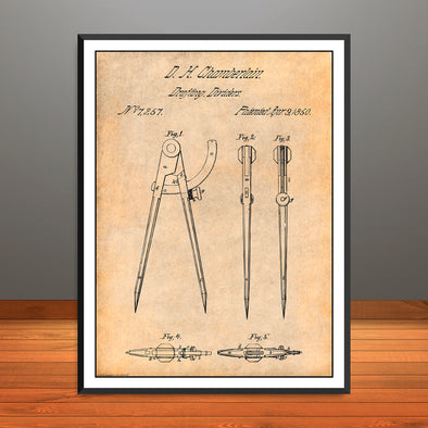 1850 Drafting Dividers Patent Print - Unframed
