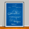 1856 Apple Parer Peeler Patent drawing on a blueprint background, unframed art print.