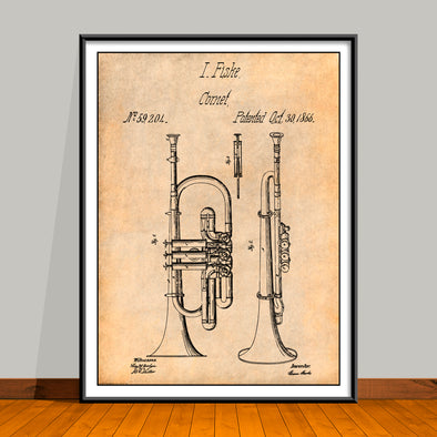 1866 Fisk Cornet Patent Print - Unframed