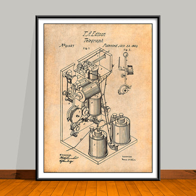 1869 Thomas Edison Telegraph Patent Print - UNFRAMED