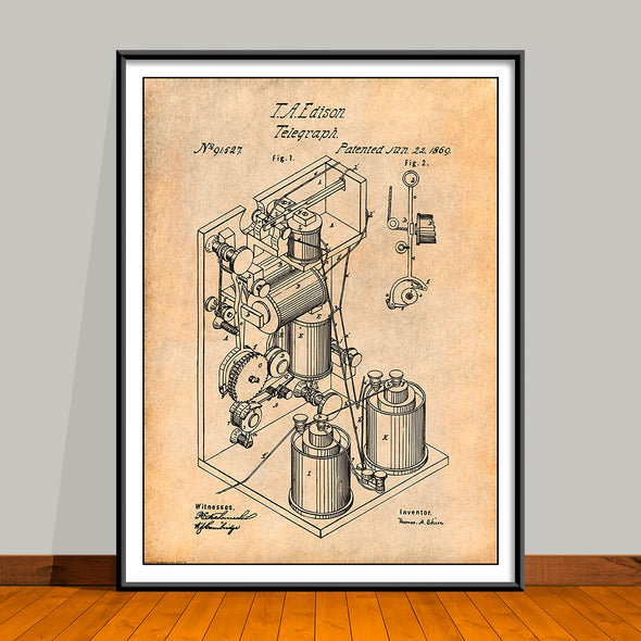 1869 Thomas Edison Telegraph Patent Print - UNFRAMED
