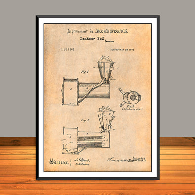 1871 L. Bell Improvement In Smoke Stacks Patent Print - Unframed