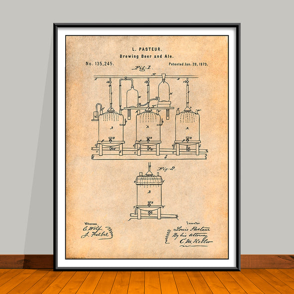 1873 Louis Pasteur Brewing Beer and Ale Patent Print - UNFRAMED