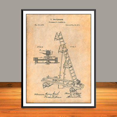 1874 Fireman's Ladders Patent Print - UNFRAMED