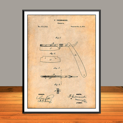 1874 Straight Razor Patent Print - UNFRAMED