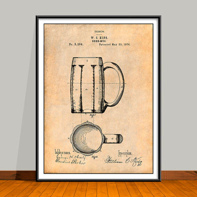 1876 Beer Mug Patent Print - UNFRAMED