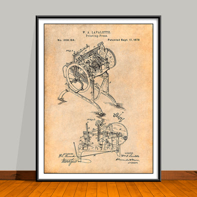 1878 Lavalette Printing Press Patent Print - Unframed