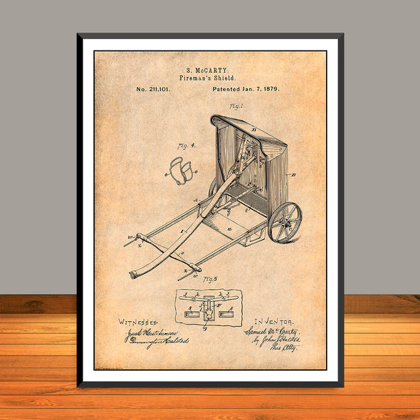 1879 Fireman's Shield Patent Print - Unframed
