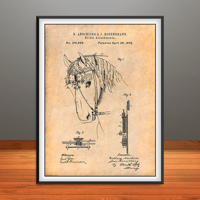 1879 Horse Bridle Attachments Patent Print - Unframed