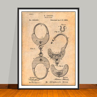 1880 Handcuffs Patent Print - UNFRAMED