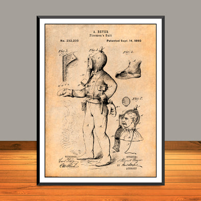 1880 Firemen's Suit Patent Print - Unframed