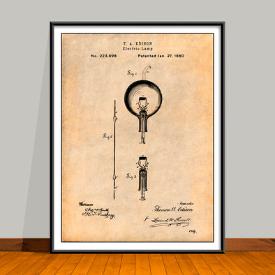 1880 Thomas Edison Electric-Lamp Patent Print - Unframed